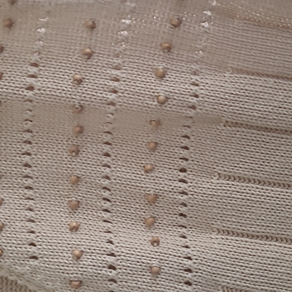 Liz Claiborne Women's V-Neck Open-Knit Sweater Tank in Light Beige - Picture 3 of 7